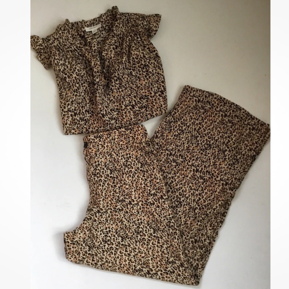 On 34th Blouse Top Cheetah Print Wide Leg Dress Pants Set